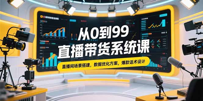 从0到99直播带货系统课，直播间场景搭建，数据优化方案，爆款话术设计-叮当猫聊项目