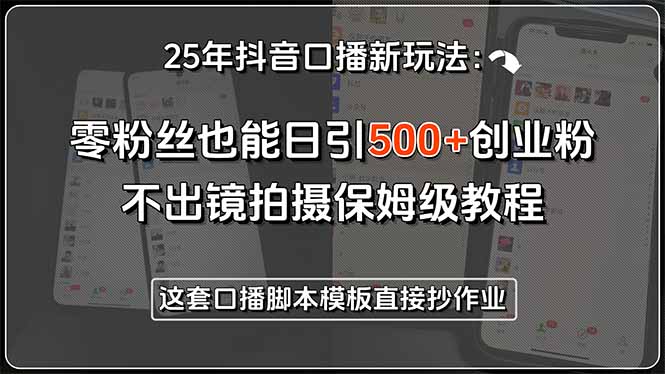 25年抖音口播新玩法：零粉丝也能日引500+创业粉，不出镜拍摄保姆级教程…-叮当猫聊项目