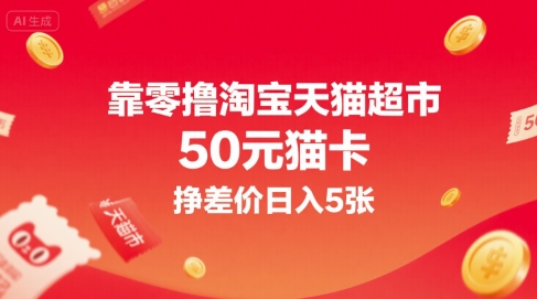 靠零撸淘宝天猫超市50元猫卡，挣差价日入5张-叮当猫聊项目