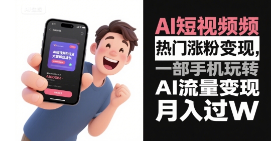 AI短视频热门涨粉变现，一部手机玩转AI流量变现，月入过W-叮当猫聊项目