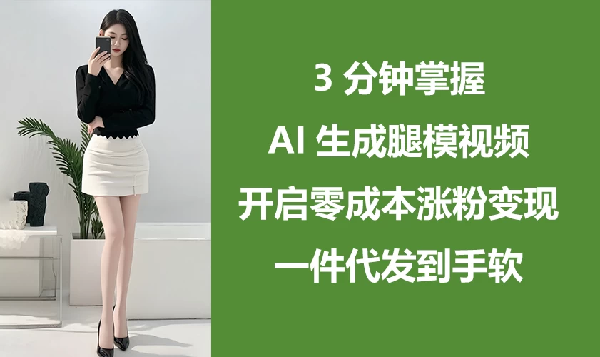 3分钟掌握AI生成腿模视频，开启0成本涨粉变现，一件代发到手软-叮当猫聊项目