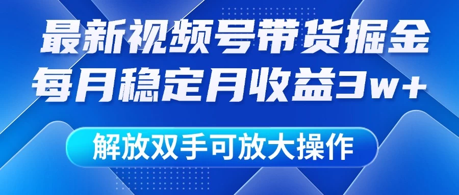 最新视频号带货掘金项目，每月稳定月收益3w+，解放双手，可放大操作-叮当猫聊项目