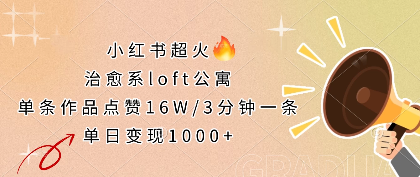 小红书超火的治愈系loft公寓，单条作品点赞16W，3分钟一条，单日变现1000+-叮当猫聊项目